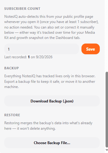 NotesIQ Settings tab